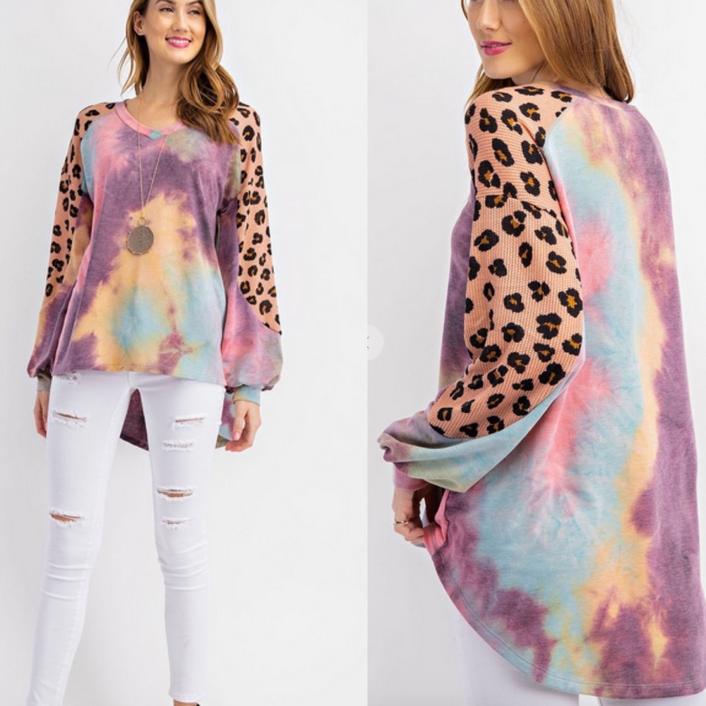 LAST 1 - NWT Boutique Hi-Lo tie dye cheetah waffle - Picture 3 of 6